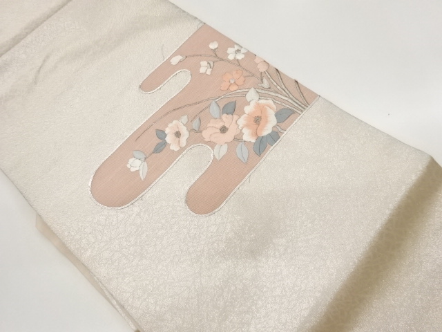 銀駒刺繍山茶花にヱ霞模様名古屋帯